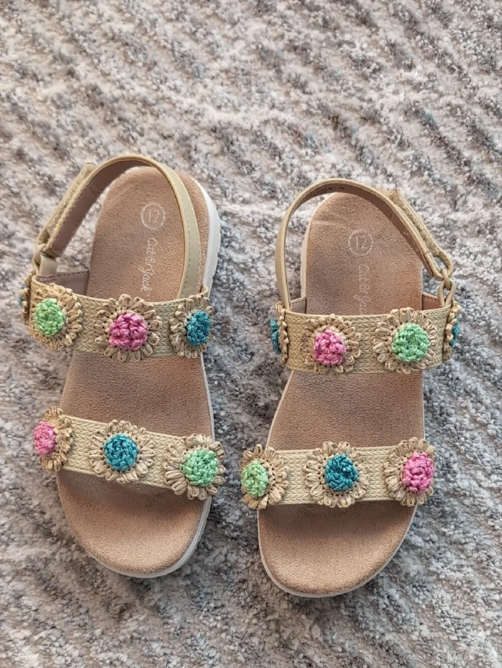 Toddler Girls' Size 12 - Cat & Jack Cream Sandals with Crochet Flowers